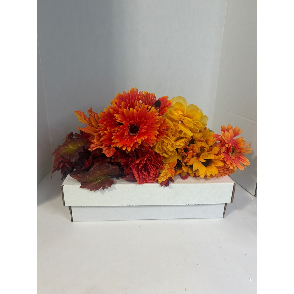 Artificial Fall Floral Stems Bundle Orange Yellow Red Sunflowers Maple Leaves